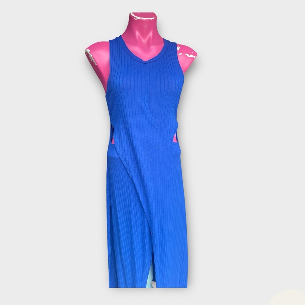 True Light Vintage Blue Ribbed Cutout Maxi Dress Size L